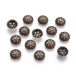 Antique Bronze Tibetan Style Alloy Bead Caps, Half Round with Heart Petal, Cadmium Free & Nickel Free & Lead Free, Antique Bronze, 8x3mm, Hole: 1mm