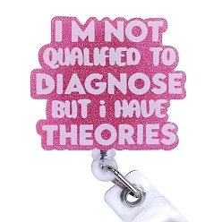 Ярко-Розовый Выдвижная катушка для значков из блестящего пластика, держателей карт, С железными аллигаторами, слово, я не компетентен ставить диагноз, ярко-розовый, 94 мм, Слово: 41x48мм