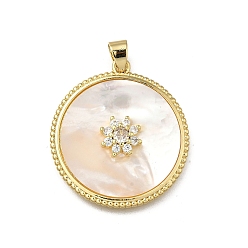 Морская Ракушка Латунные микро проложить кубического циркония подвески, с оболочкой, плоско-круглые, без кадмия и без свинца, стойки покрытие, долговечный, реальный 18 k позолоченный, цвет морской раковины, 33x30x5 мм, отверстие : 4x5 мм