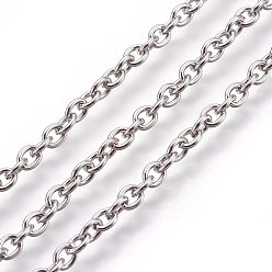 Stainless Steel Color 304 Stainless Steel Cable Chains, Unwelded, with Spool, Oval, Stainless Steel Color, 4x3x0.8mm, about 164.04 Feet(50m)/roll