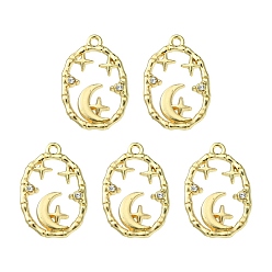 Light Gold Стойки подвески обшивки сплава, с кристально горный хрусталь, овал с подвесками в виде луны и звезд, без кадмия, без никеля и без свинца, золотой свет, 27x18.5x3 мм, отверстие : 1.8 мм