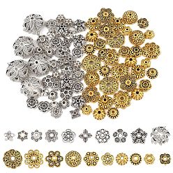 Античный Серебрянный & Античный Золотой 100шт 20 стили колпачки из сплава в тибетском стиле, старинное серебро и античный золотой, 6.5~13x2~15 мм, отверстие : 1~2.5 мм, 5 шт / стиль