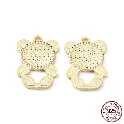 Real 18K Gold Plated 925 Sterling Silver Pendants, Bear with Polka Dot Charm, Textured, Real 18K Gold Plated, 17x12.5x1.2mm, Hole: 1.5mm