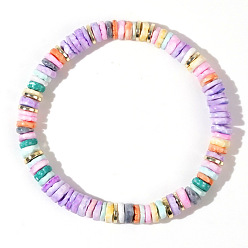 Лиловый Бохо-стиль жемчужные ракушки бусины хейши эластичные браслеты для женщин, сирень