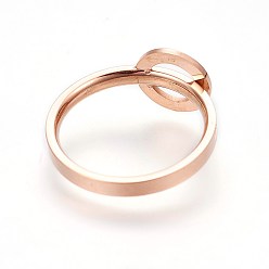 Rose Gold 304 Stainless Steel Finger Rings, with Rhinestone, Roman Number, Rose Gold, Size 6~9, 16~19mm