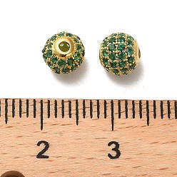 Vert Foncé 925 perles de zircone cubique micro-pavées en argent sterling, ronde, réel 18 k plaqué or, vert foncé, 6x5.5mm, Trou: 1.4mm