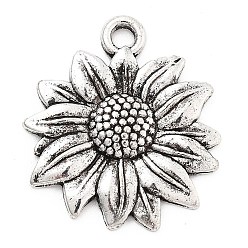 Античное Серебро Подвески из сплава , подсолнечник, , античное серебро, 21x19x2.5 мм, отверстие : 2 мм