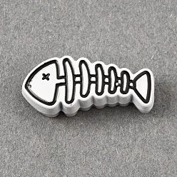 Weiß Legierung Emaille-Perlen, fishbone, weiß, 20.5x9x6 mm, Bohrung: 2 mm