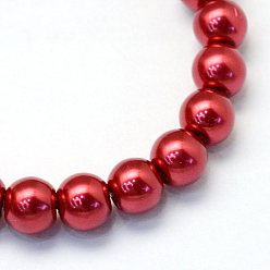 FireBrick Baking Painted Pearlized Glass Pearl Round Bead Strands, FireBrick, 6~7mm, Hole: 1mm, about 145pcs/strand, 31.4 inch