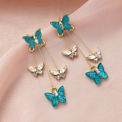 Индиколит Серьги-гвоздики из сплава бабочки со стразами, золотые, Indicolite, 70 мм