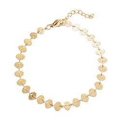 Golden PVD Vacuum Plating 304 Stainless Steel Link Chain Bracelets, Textured, Oval, Golden, 7-1/8 inch(18cm)