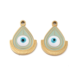 Темный Морско-зеленый Ионное покрытие (ip) 316 хирургические подвески из нержавеющей стали, без никеля , с эмалью, реальный 18 k позолоченный, слезинка с заклинанием сглаза, темно-зеленый, 17x13x3 мм, отверстие : 1.4 мм
