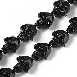 Черный Нити резных бусин из синтетического коралла, окрашенные, череп, чёрные, 14x11.5x10 мм, отверстие : 0.9 мм, около 26 шт / нитка, 13.39'' (34 см)