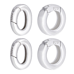 Серебро 4 шт. 2 стили 925 кольца с пружинным затвором из стерлингового серебра, овальной и кольцеобразной формы, серебряные, 10x7~10x2~3 мм, 2 шт / стиль