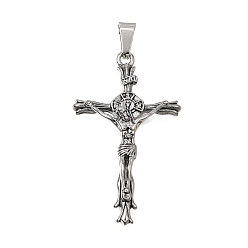 Stainless Steel Color Easter 304 Stainless Steel Pendants, with 201 Stainless Steel Snap On Bails, Crucifix Charms, Stainless Steel Color, 40x24x9mm, Hole: 6x3.5mm