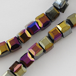 Черный Стеклянные бусины с гальваническим покрытием , с покрытием AB цвета, граненые, кубические, чёрные, 6x6x6 мм, отверстие : 1 мм, около 100 шт / нитка, 22 дюйм