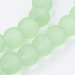 Pale Green Transparent Glass Bead Strands, Frosted, Round, Pale Green, 10mm, Hole: 1.3~1.6mm, about 80pcs/strand, 31.4 inch
