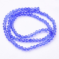 Blue Imitation Austrian Crystal 5301 Bicone Beads, Faceted Glass Beads Strands, Blue, 4x4mm, Hole: 1mm, about 88~89pcs/strand, 12.99~13.39 inch