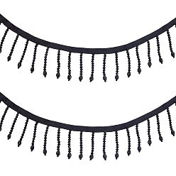 Черный 2 ярдов стеклянных бисера с кисточками, аксессуары для одежды, чёрные, 2-1/4 дюйм (57 мм)