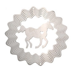 Лошадь 201 нержавеющая сталь 3 вращающийся подвесной ветряной спиннер, для украшения сада внутри и снаружи помещения, не тускнеет, цвет нержавеющей стали, лошадь, 150x0.3 мм, отверстие : 3.5 мм