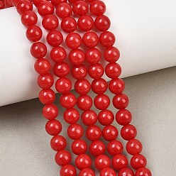Red Dyed Natural White Jade Beads Strands, Smooth Round, Red, 6.3mm, Hole: 1mm, about 64pcs/strand, 15.16''(38.5cm)