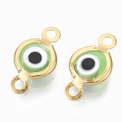 Светло-зеленый Ручной работы сглаз лэмпворк линки соединители, с 304 фурнитурой из нержавеющей стали, плоско-круглые, золотые, светло-зеленый, 12.5x7x2.5 мм, отверстие : 1.5 мм