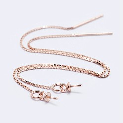 Rose Gold 925 Sterling Silver Ear Stud Findings, with 925 Stamp, Rose Gold, 117x0.8mm, Pin: 0.7mm, Cup Pearl Peg Bail: 6x2.5mm, Pin: 0.6mm