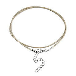 Dark Khaki Waxed Cotton Cord Necklace Making, with Alloy Lobster Claw Clasps and Iron End Chains, Platinum, Dark Khaki, 17.12 inch(43.5cm), 1.5mm