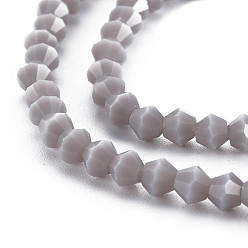 Gray Opaque Solid Color Glass Beads Strands, Imitation Jade, Faceted, Bicone, Gray, 4.5x4mm, Hole: 1mm, about 92~96pcs/strand, 13.78~14.37 inch