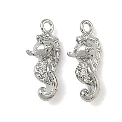 Sea Horse Подвески из латуни в морском стиле с микропаве из кубических цирконий, долговечный, Реальная платина, морской конек, 16x7.5x5 мм, отверстие : 1.4 мм