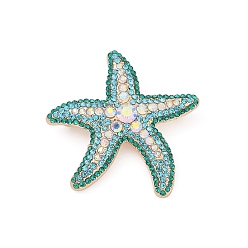 Морская звезда Брошь из цинкового сплава с изумрудными стразами, золотые, морская звезда, 43.5x45.5 мм