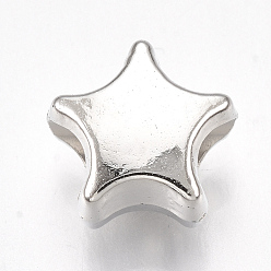 Platinum CCB Plastic European Beads, Large Hole Beads, Star, Platinum, 10x10.5x7mm, Hole: 4mm