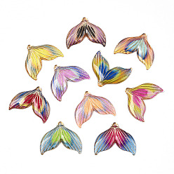 (52) Непрозрачная лаванда Печатные полупрозрачные акриловые подвески, золотой металл обвитыми, рыбий хвост, разноцветные, 24.5x29.5x4 мм, отверстие : 1.4 мм