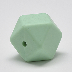 Pale Turquoise Food Grade Eco-Friendly Silicone Beads, Chewing Beads For Teethers, DIY Nursing Necklaces Making, Faceted Cube, Pale Turquoise, 14x14x14mm, Hole: 2mm