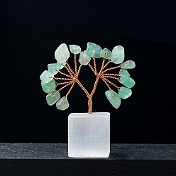 Зеленый Авантюрин Натуральные зеленые авантюриновые чипсы дерево жизни украшения, на натуральной селенитовой основе, Медная проволока, энергетический камень фэн-шуй, подарок для женщин и мужчин, медитация, 60~65 мм