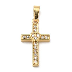 Золотой Ионное покрытие (ip) 304 подвески из нержавеющей стали с микропаве из кубического циркония, крест прелести, золотые, 17.5x10x2 мм, отверстие : 4x2.5 мм