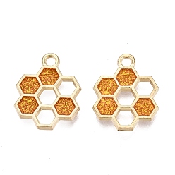 Gold Alloy Enamel Pendants, Honeycomb Charm, Golden, Gold, 19x15x1.5mm, Hole: 2mm