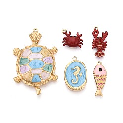 Mixed Shapes Морские животные 304 подвески из нержавеющей стали с эмалью, Подвески в виде черепахи/креветки/рыбы/овальной формы и морского конька/краба, ионное покрытие (ip), реальный 18 k позолоченный, разнообразные, 12.5~47x9~30x2~6 мм, отверстие : 1.2~1.7 мм