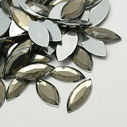 Темно-Серый Акриловые стразы - кабошоны , плоская спина и гранеными, лошадиный глаз , темно-серый, 20x9x3 мм, около 500 шт / упаковка