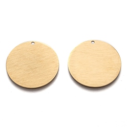 Золотой Ионное покрытие (ip) 304 подвески из нержавеющей стали, пустая бирка с матовой отделкой, лазерная резка, двухсторонний эффект тягового станка, плоско-круглые, золотые, 30x1 мм, отверстие : 1.8 мм
