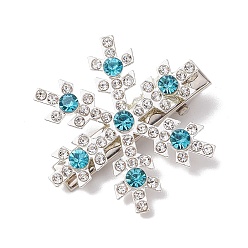 Платина Рождественские заколки для волос из сплава со стразами из кожи аллигатора, с железной стружкой, снежинка, платина, 33x37.5x10 мм