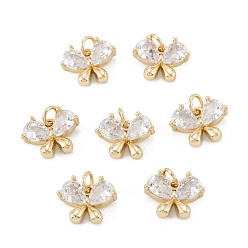 Настоящее золото 18K Латунные микро проложить кубический цирконий подвеска, долговечный, бабочка, реальный 18 k позолоченный, 11x14x4.5 мм, отверстие : 3.4 мм