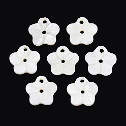 Морская Ракушка Пуговицы из натуральных пресноводных раковин, цветок, цвет морской раковины, 13x13x1.5 мм, отверстие : 1.6 мм