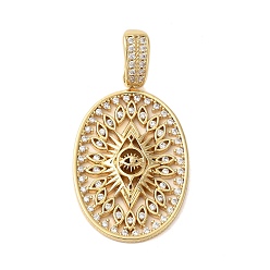 Evil Eye Покрытие стойки латунь микропаве прозрачные подвески из кубического циркония, без кадмия и без свинца, долговечный, овальные, реальный 18 k позолоченный, злые глаза, 50x26x3 мм, отверстие : 6x11 мм