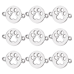 Antique Silver Tibetan Style Alloy Links connectors, Flat Round with Dog Paw Print, Antique Silver, 17x24.5x1.5mm, Hole: 2.5mm, 150pcs/box