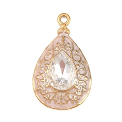 Розовый 304 Подвески из нержавеющей стали с эмалью и прозрачными кубическими циркониями, слезинки, золотые, туманная роза, 35x20.5x7.5 мм, отверстие : 2 мм