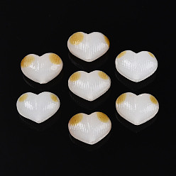 (404) Непрозрачное AB Кислое яблоко Бусины лэмпворк , сердце, цветочный белый, 12.5~14x18~18.5x11~12 мм, отверстие : 1~1.5 мм