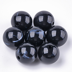 Black Acrylic Beads, Imitation Gemstone Style, Round, Black, 13.5~14x13mm, Hole: 2mm, about 330pcs/500g