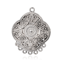 Antik Silber Farbe Blume tibetanische Links Legierung Kronleuchter Stil, Antik Silber Farbe, 38x31x2 mm, Bohrung: 1.5~2.5 mm