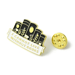 Black Leaf Book with Word I Cannot Live without Books Enamel Pins, Golden Alloy Broochese for Backpack Clothes, Black, 19.5x30x1.5mm